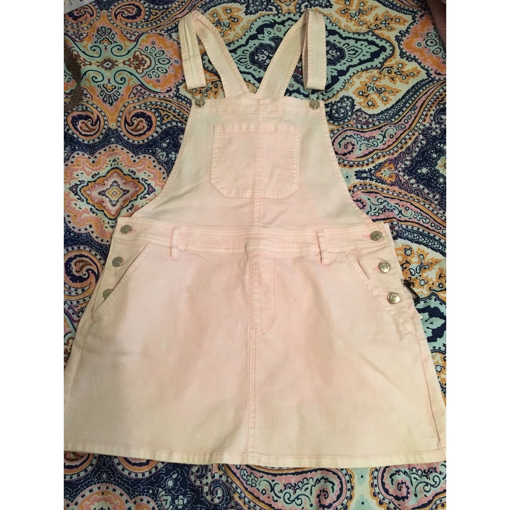 Pastel pink denim overall skirt